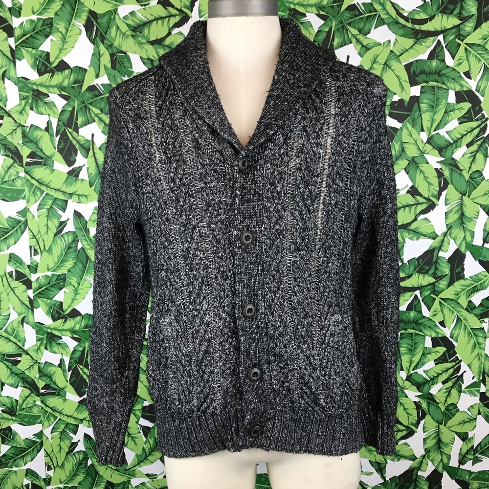 Express Gray Heathered CableKnit Cardigan Sweater